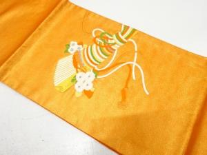 桧扇に組紐・花模様　刺繍　名古屋帯
